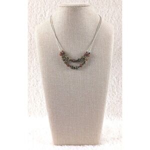 Natural Jasper & Red Agate Beaded Double Strand Necklace, Pailwed 925 Clasp, 18"